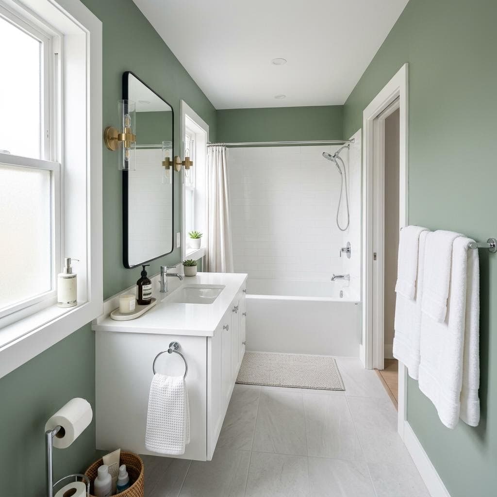 Sparkling clean bathroom tub and vanity