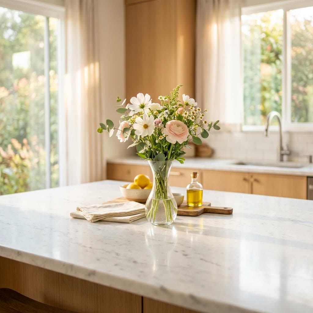 Spotless kitchen countertops and stainless appliances